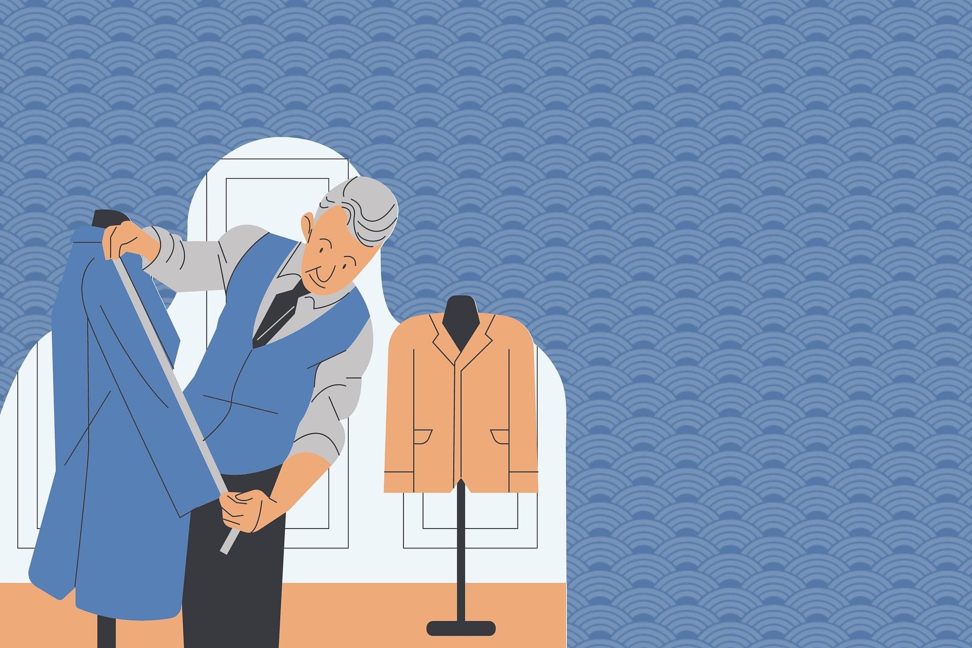 A professional tailor working with patterned fabric